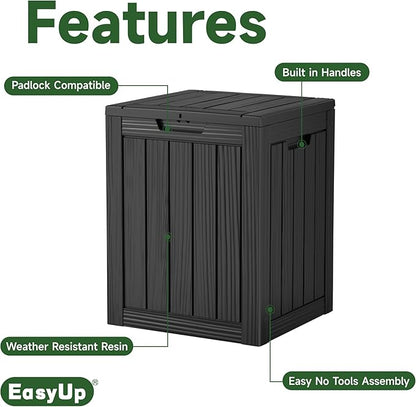 EasyUp 28 Gallon Outdoor Storage Box, Resin Waterproof UV-Resistant Deck Box, Reinforced Stability for Patio, Garden, and Poolside, Striped Black