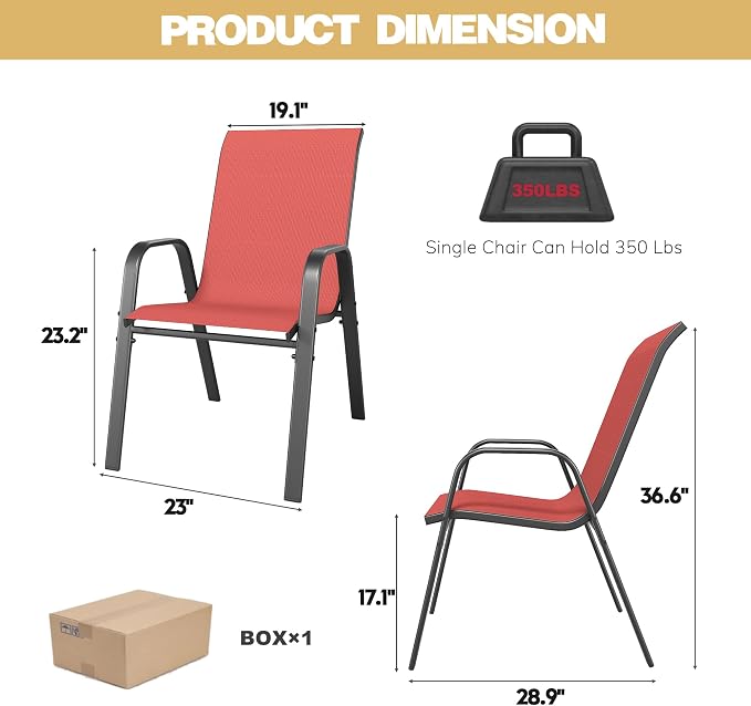 Patio Dining Chairs Set of 6 Outdoor Stackable Dining Chairs - Image 3