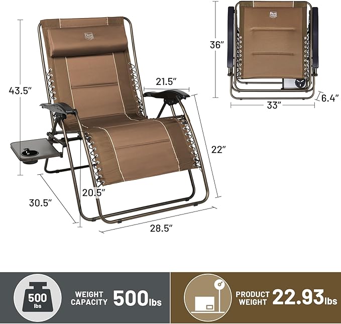 TIMBER RIDGE Oversized Zero Gravity Chair, 33In Wide XXL Zero Gravity Reclining - Image 3
