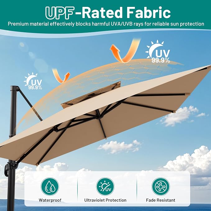 12×12 FT Double-Top Cantilever Patio Umbrella, Outdoor Umbrellas - Image 5