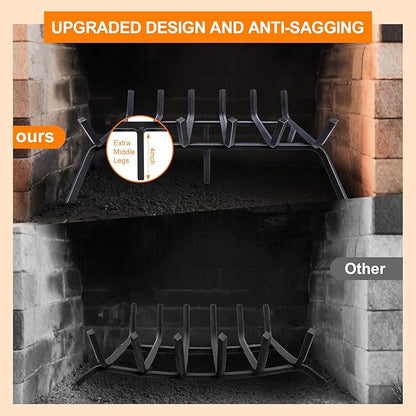 Fireplace Grate,Fireplace Log Holder,24 inch Heavy Duty Solid Cast Iron FIrewood Log Burning Rack for Inside The Fireplace Accessories Outood Fire Pit Kindling Fireplace Tools