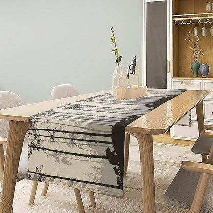 Retro Bear Table Runner, Rustic Foggy Forest Wild Animal Table Runner for Kitchen Dining Home Coffee Party 13x90in