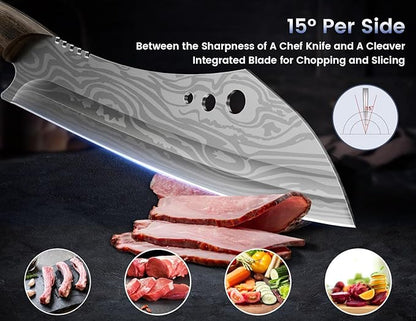 Butcher Knife Set, 3 PCS Kitchen Knives Set for Cutting, Meat Cleaver Chef Knife Set, Japanese Style High Carbon Steel Knives Set, Chopping & Slicing & Boning for Home and BBQ, Christmas gift