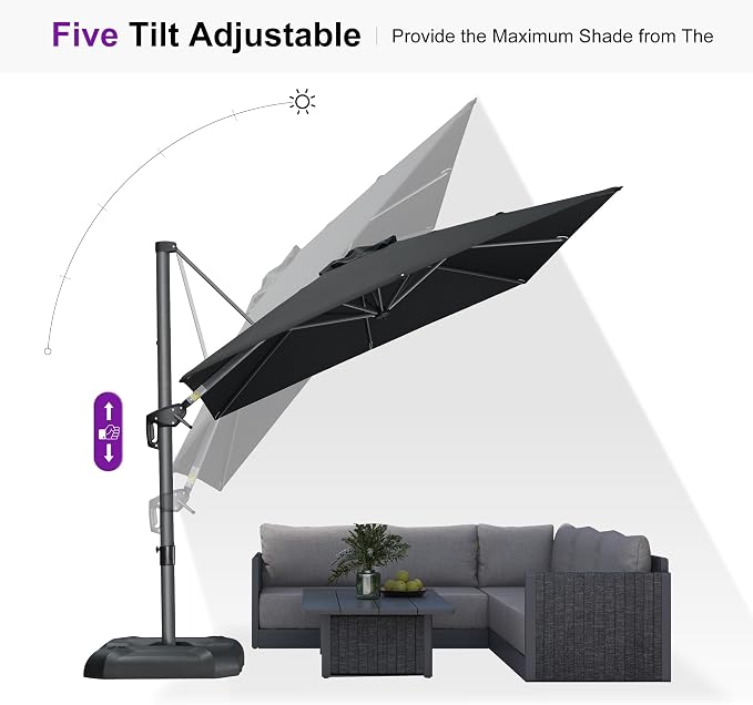 PURPLE LEAF Outdoor Umbrella 8' x 8' Square Premium Sun Protection Black | - Image 8