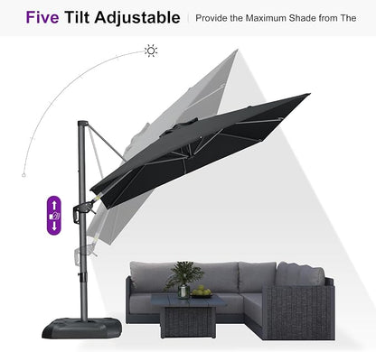 PURPLE LEAF Outdoor Umbrella 8' x 8' Square Premium Sun Protection Black | - Image 8