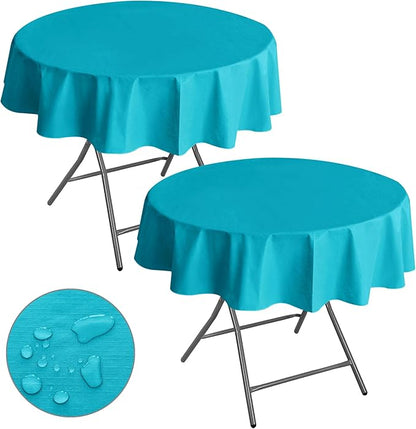 Nasitos 2 Pack Vinyl Tablecloth - Round 60 Inch, Plastic Teal Table Cloths with Flannel Backing, Stain Resistant, Decorative Fabric Tablecloths for Dining Table, Buffet Parties and Camping