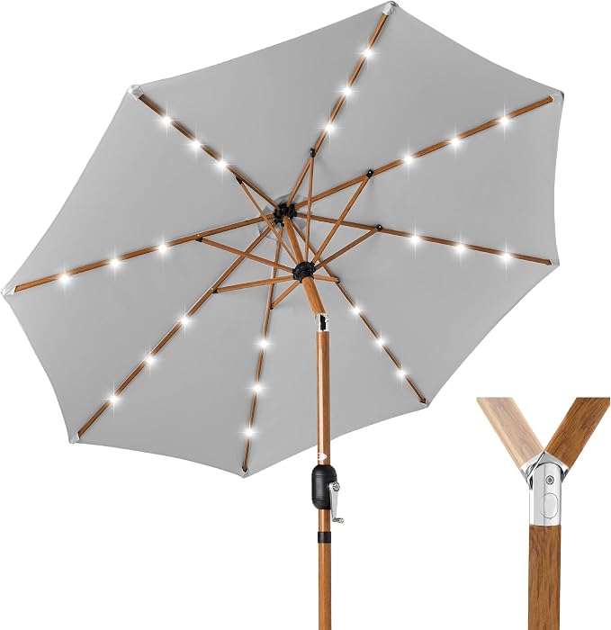 Best Choice Products 10ft Solar Market Patio Umbrella w/Woodgrain Pattern Pole by Unknown