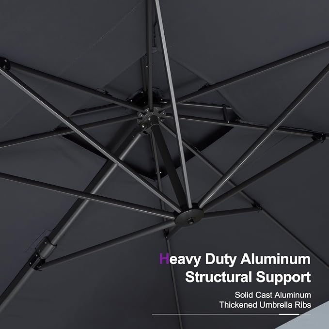 PURPLE LEAF Cantilever Umbrella 9' X 12' Patio Umbrella Double Top Grey | - Image 7