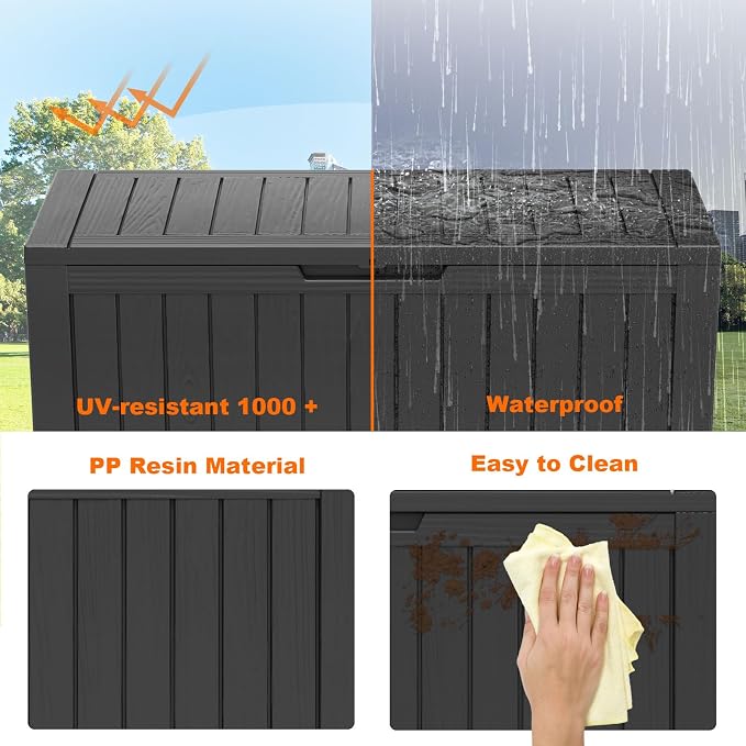 PatioZen 85 Gallon Deck Box Outdoor, Weatherproof Resin Patio Storage Box - Image 7