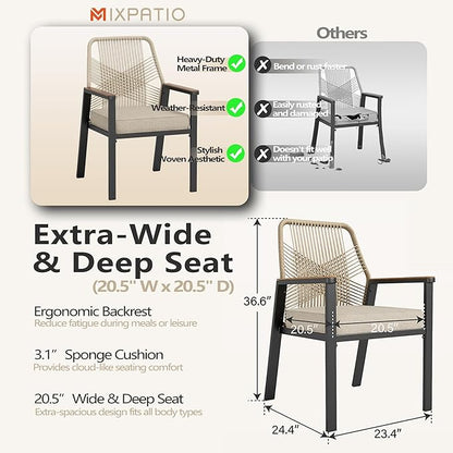 5 Pieces Round Outdoor Dining Set for 4, Patio Dining Set Wicker Rattan Chairs with Soft Cushion and 42" Round Table with Umbrella Hole, Round Patio Table and Chairs for Backyard Porch