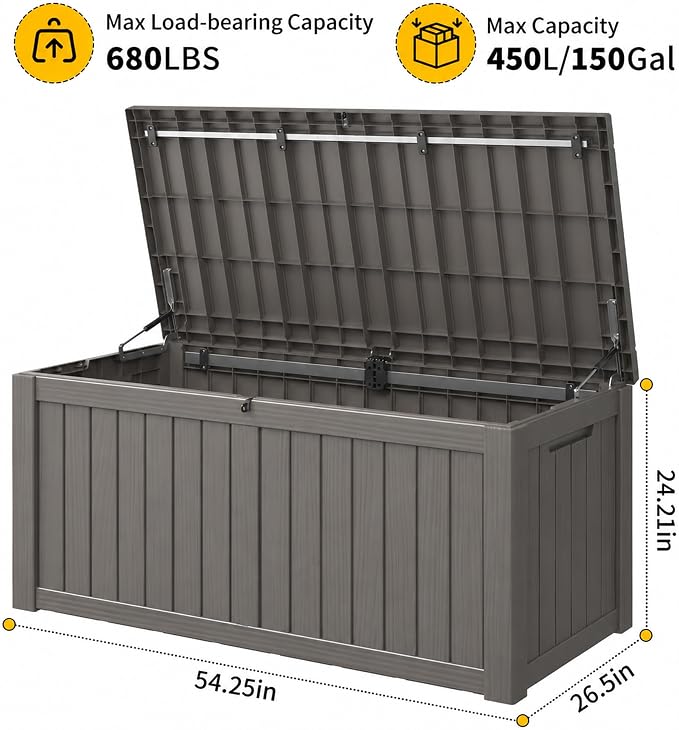 Outdoor Storage Box, 150 Gallon Large Outdoor Resin Deck Box, Storage - Image 3