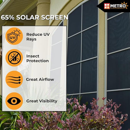 Custom Solar Screens for Windows Exterior 65% Shade - Pre-Framed Solar Window Screen Mesh - Home Improvement for Reduced Glare & Heat - 65% UV & Insect Blocker - Fully-Assembled & Ready to Install