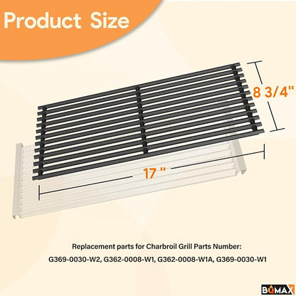 BQMAX Grill Grate for Charbroil Tru-Infrared 463632320 463642316 466642416 463644220 463632520, 17 x 8 3/4 inch Cooking Grate for Charbroil 2-Burner Grill G362-0008-W1, G369-0030-W2 Replacement Parts