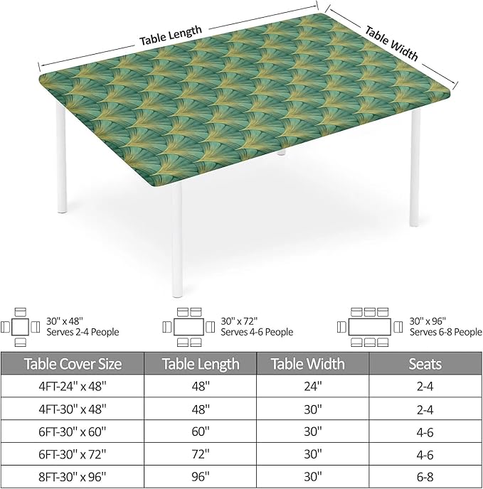 Rectangle Table Cloth Cover Waterproof Elastic Fitted Polyester Fitted Tablecloths for 4 Foot Tables for Indoor,Picnic, Camping, Outdoor （48" x 30"，Green Sector Geometry）