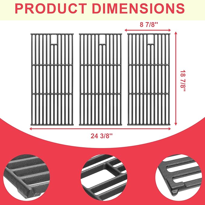 18 13/16" Grill Grates for KitchenAid 720-0954 Grill Parts, Kitchenaid 720-0733A, 720-0954A, 720-0733D, 720-0954L, 730-0733, 740-0733A, 730-0733A Grill Grates Parts, Nexgrill Parts 720-0733, Cast Iron