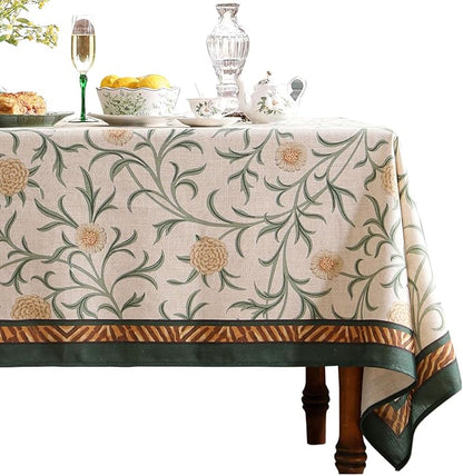 patdrea Designer French Linen Table Cloth for Rectangle Table,Vintage Fall Decorative Tablecloth,Floral Decoration Cover for Kitchen Dining Christmas,Tea Party,Thanksgiving,63"x102"-Littledaisy