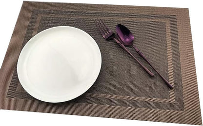Gugrida Placemats Set of 6 Plaid Checkered Brown PVC Placemat for Dining Table Durable Woven Vinyl Stain tablemats 18"X12"