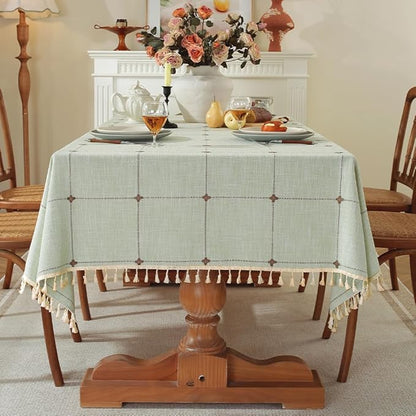 Pahajim Rustic Linen Tablecloth Cotton Rectangle Table Cloth for Kitchen Dining with Tassel Plaid Waterproof Tablecloths Rectangle/Oblong,55''x79'',4-6 Seats