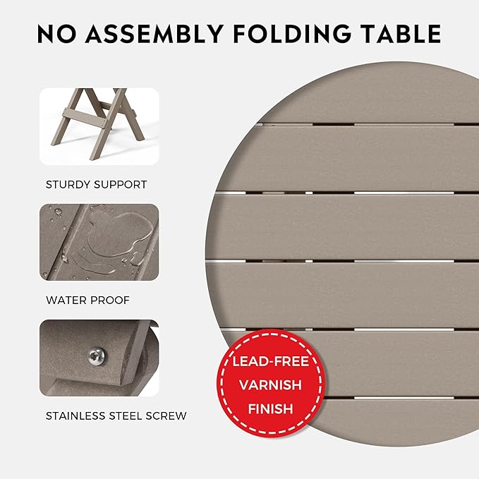Costaelm Paradise 3-Piece Outdoor HDPE Folding Patio Bistro Table and Chairs, Weathered Wood