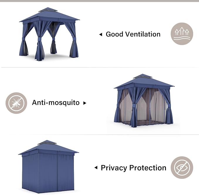 8'x8' Outdoor Gazebo, Heavy Duty Metal Frame Patio Canopy - Image 3