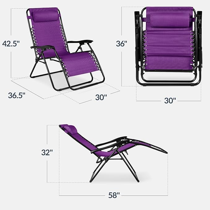 Best Choice Products Set of 2 Extra Wide Adjustable Steel Mesh Zero Gravity - Image 3
