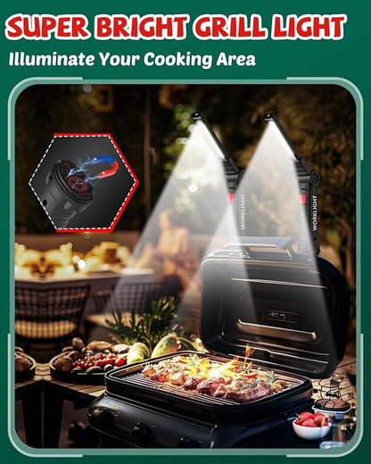 Coquimbo Mens Valentines Day Tool Gifts for Him Boyfriend Husband, Rechargeable LED Work Light BBQ Grill with Magnetic Base Hook, 360° Rotate Mechanic Flashlight Dad Birthday Gifts (2 Pack Black)