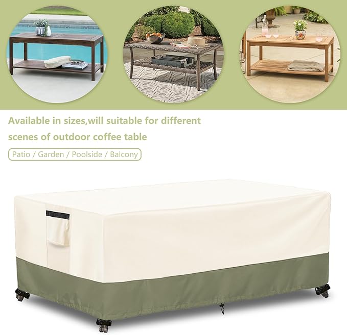 Outdoor Coffee Table Cover 48 W x 28 D x 16 H Inches,600D Heavy Duty Waterproof Outdoor Table Cover,Patio Rectangle Table Covers,Beige