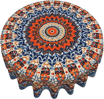 Bohemian Round Tablecloth Colorful Boho Bohemian Tablecloth 60 Inch Waterproof Rustic Table Cloth Fabric Farmhouse Stripe Decorative for Picnic Party Holiday Home Indoor Outdoor