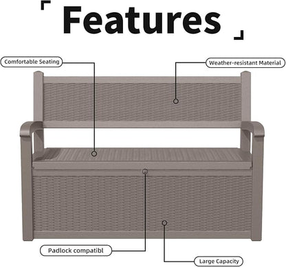 80 Gallon Storage Bench Deck Box Resin Patio Furniture - Image 6