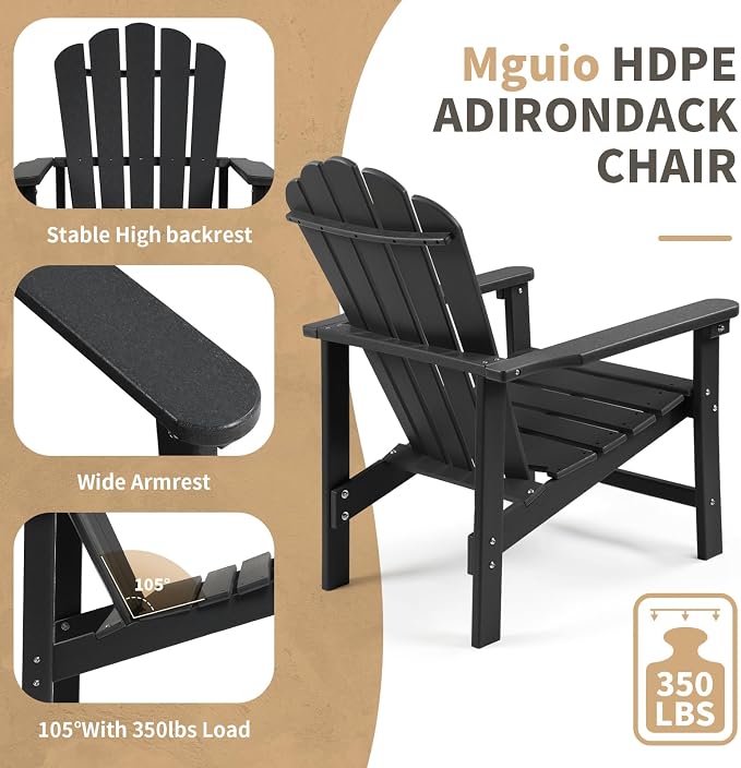 Oversized Stackable Adirondack Chair Set of 4, HDPE Fire Pit Chair | All-Weather - Image 5