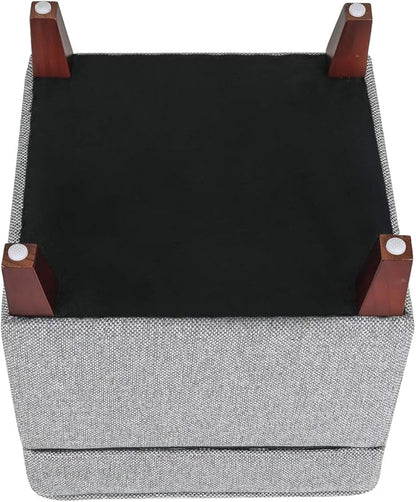 Adeco 17" Square Ottoman with Storage, Small Blue Storage Ottoman Foot Rest with Hinged Lid & Solid Wood Legs, Linen Fabric Foot Stool for Living Room & Bedroom