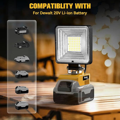 Ecarke Led Work Light Compatible with DeWalt 20v Battery, Portable Led Flood Work Light with Low Voltage Protection, USB & Type-C Charging Port, for Outdoor Camping Hiking Fishing Emergency