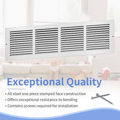 24"W x 6"H [Duct Opening Size] Steel Return Air Grille, Air Return Vent Cover for Ceiling and Sidewall - HVAC Air Vent Covers - [Outer Dimensions: 25.75"W x 7.75"H]
