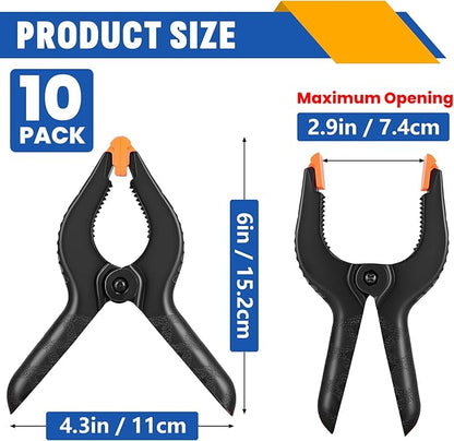 10 Pack 6 inch Plastic Spring Clamps, Black Heavy Duty Clips, Backdrop Clips, Plastic Clamps for Crafts, Backdrop Stand, Woodworking, Photography
