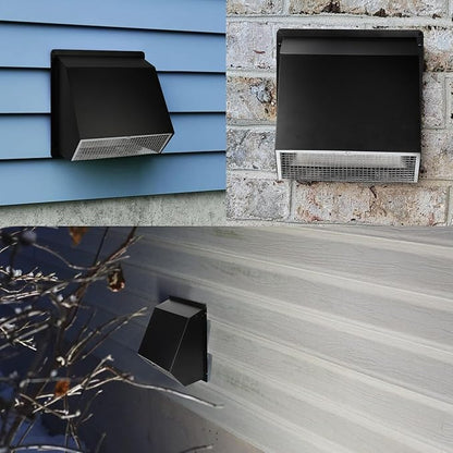 4 Inch Hooded Wall Vent with Screen and Damper,Outdoor Dryer Vent Cover for 4 inch Pipe,Wall Exhaust Vent Cover Cap External Extractor for House Ventilation&Outside Air Exhaust,Galvanized Steel,Black