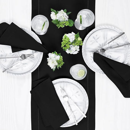 Solino Home Linen Black Table Runner 36 Inches - Classic Hemstitch, 100% Pure Linen Coffee Table Runner 14 x 36 Inch Ideal for Dresser Tables - Winter, Spring, Easter