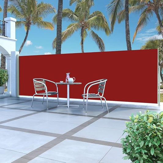 YAFF Retractable Outdoor Folding Privacy Divider, Water & UV Resistant Sun Shade Privacy Wind Screen for Garden, Backyard, Balcony, Terrace 63"x196.9" Red (17.292lbs)