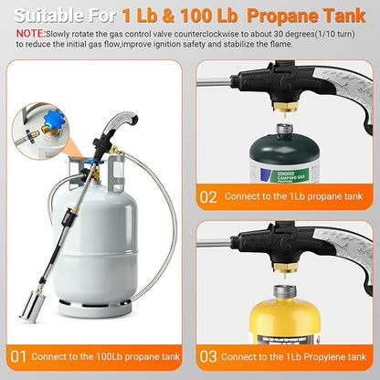 Sondiko Propane Torch Weed Burner with 10 FT Hose, High Output Weed Torch Flamethrower, 30" Detachable Long Arm Heavy Duty Blow Torch with Flame Control(PROPANE TANK NOT INCLUDED)