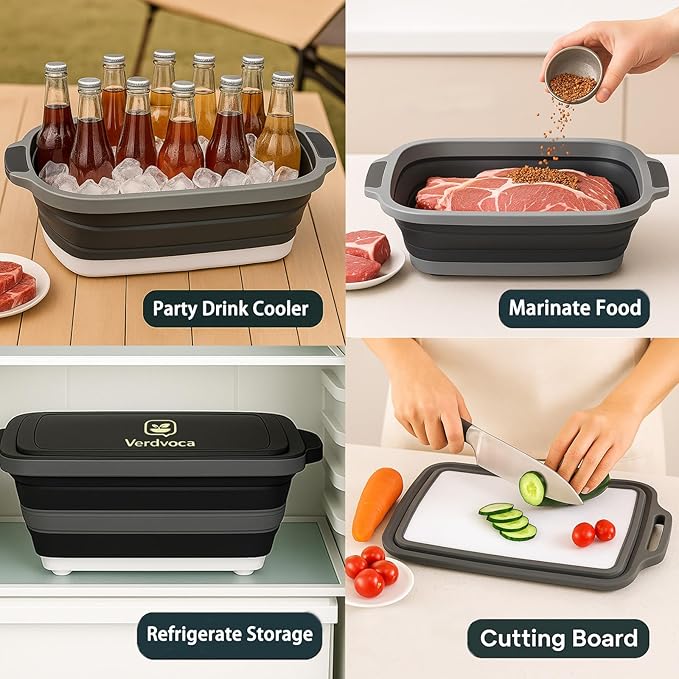 2 Pcs 16L Black Collapsible BBQ Prep Tub