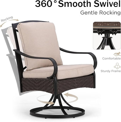 PHI VILLA Outdoor Dining Set for 6, Outdoor Table and Chairs Set for 6, 4 Extra Large Dining Chairs & 2 Swivel Chairs, Rectangular Metal Slat Dining Table for Deck, Backyard and Garden