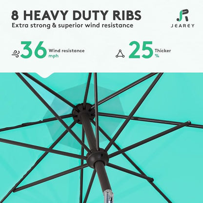 JEAREY 10 ft Outdoor Patio Umbrella w/Tilt and Crank, Auqa Sky | 8 Sturdy Ribs - Image 5