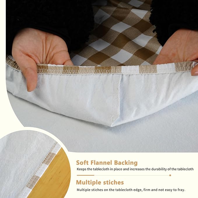 Rectangle Picnic Table Cloth, Elastic Waterproof Fitted Vinyl Tablecloths for 6 Foot Tables, Wipeable Flannel Backed Table Covers for Dining, Camping, Outdoor(Khaki Plaid,36"x72")