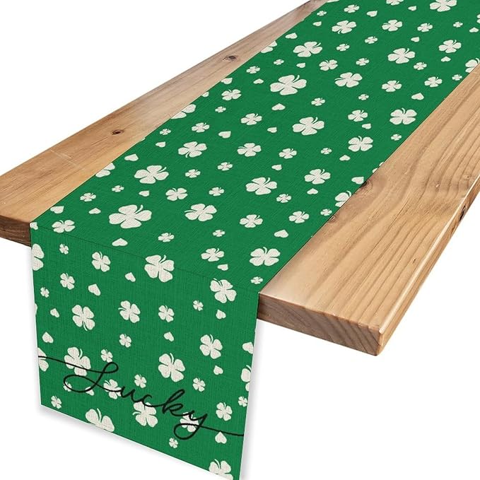 Clover Table Runner,Retro Rustic Green White Clover Seasonal Spring St.Patrick's Day Table Center Decor for Home Kitchen Dining Patio Holiday Party Indoor Table Decorations, 13"x108"