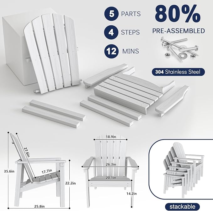 Compact Stackable Adirondack Chairs, All Weather HDPE, All-Weather - Image 7