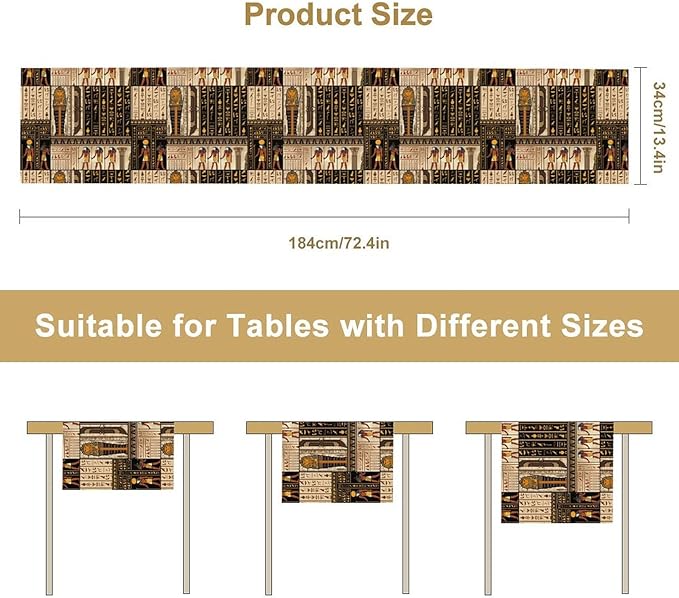 Ancient Egyptian Table Runner, Vintage Abstract Mystical Hieroglyphics Culture Table Runner for Dining Coffee Party Holiday Farmhouse 13x120in