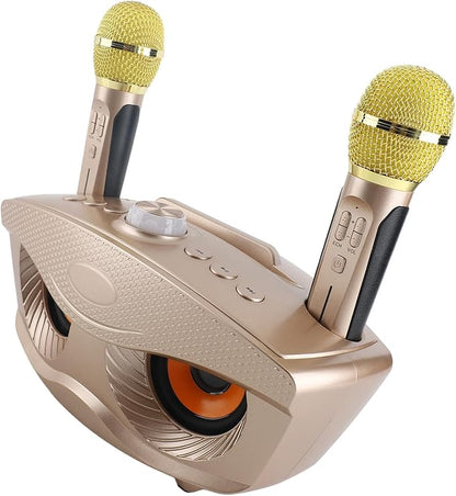 Speaker, KTV Karaoke Speaker with 2 Microphones for Home Party, 3000mAh Battery 10M Wireless Connection AUX Input USB Support (Gold)