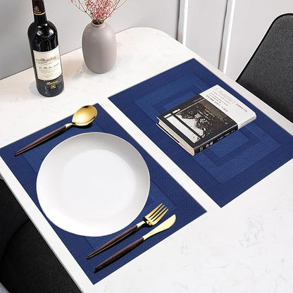 PIGCHCY Placemats,Washable Vinyl Woven Table Mats,Elegant Durable Placemats for Dining Table Set of 4 (18 x 12 inches, Navy Blue)