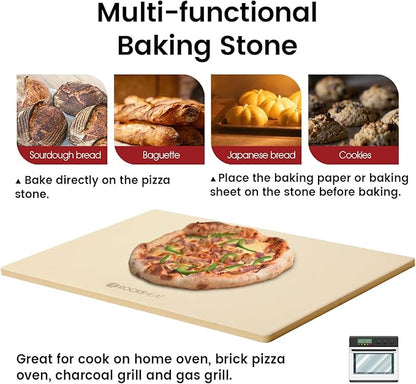 Pizza Stone, Rectangular Extra Large 23.6" x 15.8" x 0.6" Pizza Stones for Oven Grill BBQ, Industrial Commercial Heavy Duty Cordierite Baking Stone for Pizza Bread, Outdoor Pizza Accessories