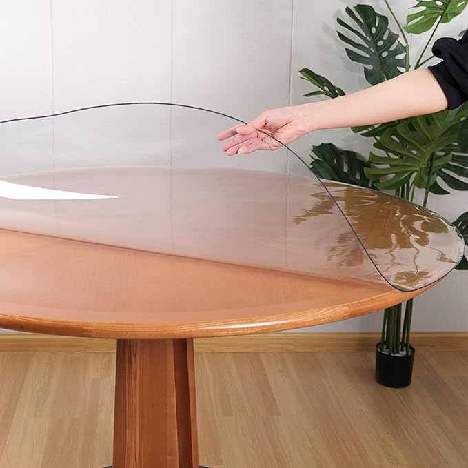 RostiKong 36 Inch Clear Plastic Round Table Top Protector PVC Tablecloth Cover Vinyl Cover Easy Clean Waterproof Furniture Topper Pad for Wood Dining Living Room Accent Coffee Patio Table Mat Desk Pad
