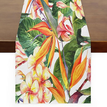 Tropical Exotic Flowers Bird Paradise Table Runner Kitchen Dining Table Runner 13*60in Table Center Decor for Indoor Outdoor Home Holiday Party